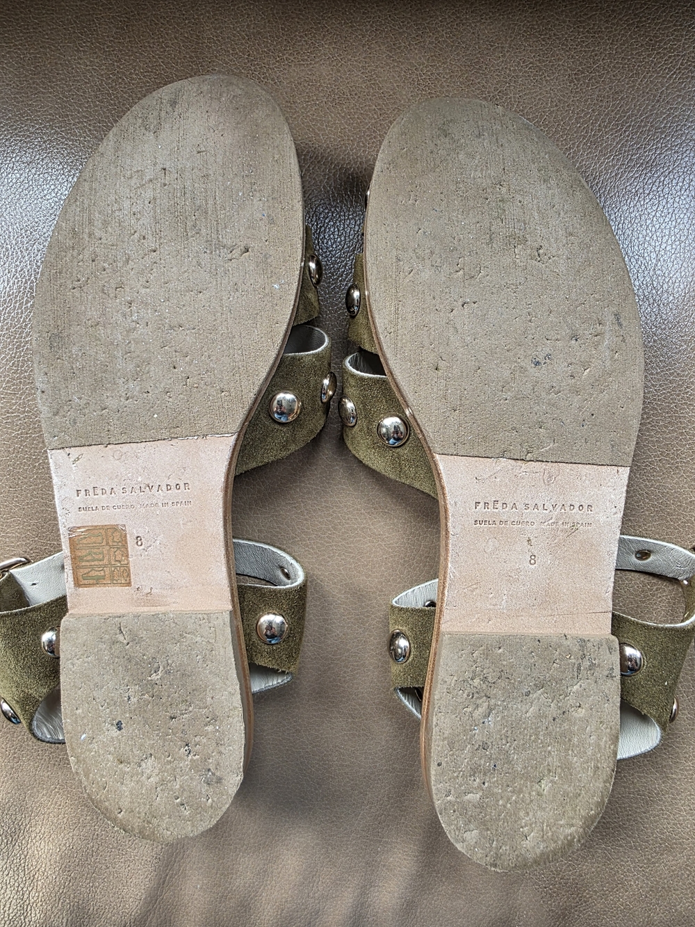 Freda Salvador Olive Green Suede Stud Sandals - Picture 6 of 7